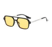 Light Blue Square Sunglasses, Double Bridge & Silver Frame UV400 | Retro Square Double-Bridge Style, Black Front with Silver Hollow-Out Temples, Tinted Blue Lenses & UV400 Protection