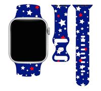 Light Blue Stars Independence Day Watch Band Series 10 Compatible With Apple Watch, IWatch Bands 42/44/45/49mm Rubber Wristbands Silicone Straps Adjustable Replacements Series 9 Se Ultra For Women Men