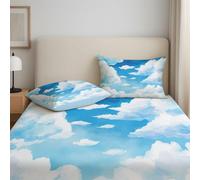 Light Blue Supersoft Fitted Sheet - Easy Care with Elasticated Corners - Cosy & Comfortable Delicate Touch Anime Watercolour Clouds Serene Fitted Sheet 120 x 190 x 30 cm - Fade Resistant