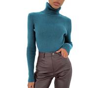 Light Blue Sweaters for Women UK Turtle Neck, Women's Knitted Sweater, Cable Knit Ribbed Sweater Long Sleeve Tops High Neck Ladies Pullover Base Tops Autumn and Winter Warm Loose Stretchy Knitwear