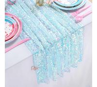 Light Blue Table Runner 10FT Iridescent Mermaid Table Runners for Mermaid Birthday Under The Sea Party Decorations