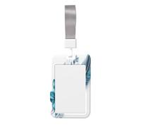 Light Blue Teal Feather and Flower Sliding Id Badge Holder Hard Plastic Work Card Case Name Tag Protector for Nurses Office