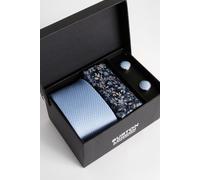Light Blue Textured Tie, Floral Pocket Square with Cufflink Box Set Burton Light Blue One Size
