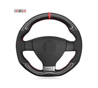 (Light Blue Thread) DIY Hand-Stitched Black Suede Carbon Fiber Car Steering Wheel Cover For