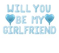 Light Blue Valentines Balloons Will You Be My Girlfriend Balloons Banner Heart Balloons Letter Balloons for Good Day Party Decorations Special Night Supplies Party Balloon Set-23 Pcs