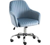 Light Blue Velvet Computer Task Chair Swivel Office Desk Chair with Wheels Rolling Accent Vanity Armchair for Home & Office Use