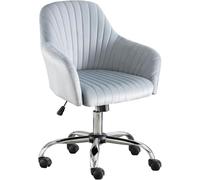 Light Blue Velvet Computer Task Chair with Wheels Swivel Office Desk Chair Stylish Rolling Accent Vanity Armchair for Home & Office Use