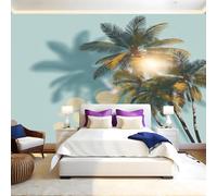 Light Blue Wall Murals for Living Room Green Palm Trees 3D Print Photo Wallpaper Luxury Design Modern Non-Woven Wall Mural Sofa TV Kids Bedroom Decoration 200 x 140cm