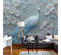 Light Blue Wallpaper Beautiful Peacock and Floral Print Wallpaper, Non-Woven Wallpaper, Magnificent Relief Art Wallpapers for Livingroom Bedroom Adult Kitchen Hallway, 150×105 Cm