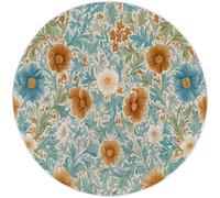 Light Blue Washable Round Rug Area Rug for Living Room - William Morris Style Floral Print Large Rug with Upgrade Anti-slip PVC Material for Bedroom Classic Round Carpet Non Shedding, 180 cm
