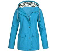 Light blue Waterproof Jacket For Women Uk Lightweight Windproof Trench Coat With Hood Outdoors Functional Raincoat Hooded Rain Jacket Solid Outdoor Hoodies Casual Women Coats Ladies Warm Jackets 4XL