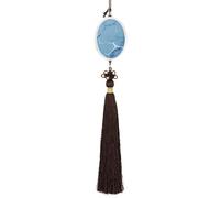 Light Blue White Crack Marble Car Pendant Sun Catcher Crystal Ornament for Rearview Mirror, Elegant Car Hanging Ornament with Tassel for Home & Office Decor