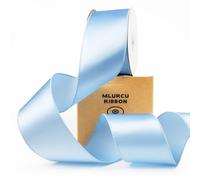 Light Blue Wired Satin Ribbon 2.5 Inch Wide 20 Yards Large Roll, Polyester Fabric, Baby Blue Wire Ribbon for Wreaths, Bows Making, DIY Crafts, Gift Wrapping, Wedding, Baby Shower, Front Door Decor