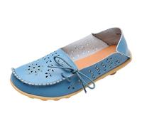 Light Blue Women's Loafers & Moccasins Comfort Wide Fit Walking Cute Flat Loafer Flower Hollow Out Soft Cowhide Leather Loafer Flat Shoes Slip-Ons Ladies Loafers Slippers Footwear UK Size 5.5