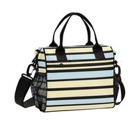 Light Blue Yellow Black Stripe Portable Snack Bag with Shoulder Strap Lunch Bags for Teen Girls for School bolsos para llevar el almuerzo