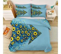 Light Blue Yellow Eye Geometric Polka Dot Bedding with Pillowcases, Cartoon Soft 100% Microfibre Easy Care Quilt Cover Single for All Seasons