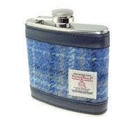 Light Blue Yellow Tartan Check Harris Tweed 6oz Stainless Steel Pocket Hip Flask