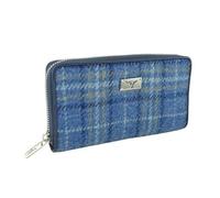 Light Blue Yellow Tartan Check Harris Tweed Ladies Staffa Zip Round Purse Wallet
