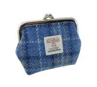 Light Blue & Yellow Tartan Harris Tweed Eigg Clasp Top Coin Purse Wallet