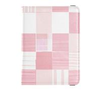 Light Blush and White Checkered Pattern Leather Passport and Vaccine Card Wallet Combo Passport Wallet Passport Cover with RFID Blocking Ultra Slim, light blush and white checkered pattern, One Size