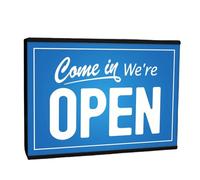 Light Box Room Sign XL A4 Come In | Light Up Blue Come In We're Open Display | Illuminated Shop Front Workplace Design | Work Lighting Cafe Bar Restaurant Hairdressers Barber Welcome LED Lighting Sign