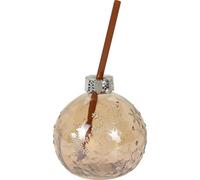 Light Bronze Christmas Bauble Drinking Jar with Straw | Tree Ornament Shaped Festive Glass | Novelty Holiday Drinkware Cup
