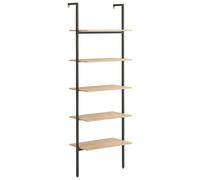 vidaXL 5 Shelf Light Brown Wood and Steel Leaning Bookcase - Wilko