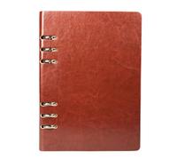 (Light Brown) A5 Size (17x23cm/6.6x9inch) Leather Ring Binder Notebook Refillable Stainless Steel Cut-Out Notepad, 100 Pages Waterproof Easy-Open