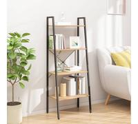 Light Brown & Black 4-Tier Shelf, Engineered Wood & Steel, 56x35x140cm Bookcase