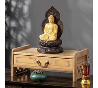 Light Brown Chinese Altar Table Low Table with Der Spiritual Puja Table for Buddhist Prayers Ideal for Living Room Bedroom Office & Bathroom (42cm 16.5in)