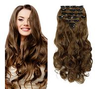 [Light Brown] Clip in Hair Extensions 8 Pieces Curly Full Head Hair Pieces 17" Inch Synthetic Fibre Hair Set Clip In Hair Extension