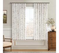 Light Brown Curtains Light Filtering Linen Curtain Flower Sketch 40Wx63L
