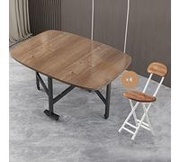 Light Brown Folding Dining Table Set with 4 Chairs Space-Saving Drop Leaf Table 360° Wheels Compact Kitchen Butterfly Table (100x60cm)