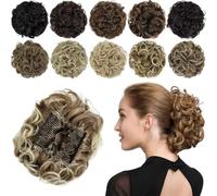 ,Light brown goldNatural Look Hair Pieces & Extensions, Rose Bud Chignon Hairpiece with Combs - Curly Bun Extensions, Scrunchie Updo,Human Hair Clip-In Ponytail Extensions (Light brown go