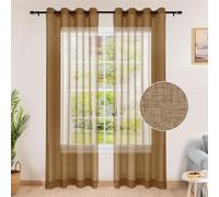Light Brown Grommet Top Sheer Linen ain 63" Long, Semi-Sheer Light Filtering Drapes for Living Room & Bedroom, Narrow Flax Drapery for Small, 1PC, 26" W x 63" L