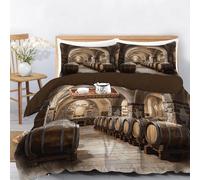 Light brown King Size Duvet Cover Sets - American retro wine cellar Bedding Sets,arches and stone walls Duvet Set size Duvet Cover with 2 Pillowcases, Soft Microfiber Bedding Sets 240*220cm