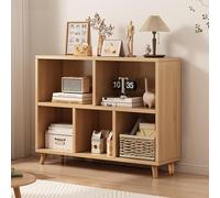 Light Brown Open Storage Grid Display Case for Study Rooms & Libraries 31.4x11.8x29.5in Stylish for Books Decor & Collectibles