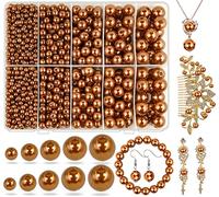 Light Brown Pearl Beads for Jewelry Making, 1750pcs Light Brown Pearl Craft Bead with Hole 4mm 6mm 8mm 10mm 12mm Loose Spacer Bead for Necklace Bracelet Wedding Dress Decor