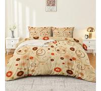 Light Brown Reversible Durable Duvet Cover - Retro Swirls Circles Printed Easy Care Bedding 3 Piece Set, Super King Size Soft Lightweight Quilt Cover Set with Zipper