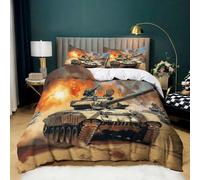 Light Brown Single Size Duvet Cover Sets war tank Bedding Sets Printed Ultra Soft Microfiber 135x200 cm Quilt Cover Set With Pillow Case 50x75 cm Easy Care, Luxury Bedroom Decor