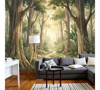 Light Brown Wallpaper Mural Landscape Illustration Forest Vegetation Path 3D Silk Fabric Walls Mural Photo Wallpaper, Art Print Decor for Living Room Kids' Bedroom Photo Wall Decoration 400x280cm