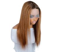 Light Brown with Highlight Blonde Bone Straight 13x4x1 T Lace Wigs for Women Glueless Brazilian Remy Hair Wig(26 inch)