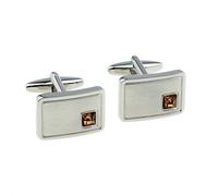 Light Brushed Rhodium Plated Indent Crystal Deep Topaz Birthstone November Cufflinks - X2N9967-NOV