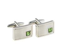 Light Brushed Rhodium Plated Indent Crystal Peridot Green Birthstone August Cufflinks - X2N9967-AUG
