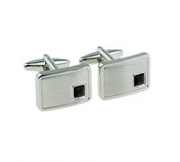 Light Brushed Rhodium Plated Indent Crystal Red Garnet Birthstone January Cufflinks - X2N9967-JAN