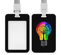 Light Bulb Colorful Art Tree ID Badge Holder with Lanyard Name Card Holders for Nurse Teacher Officer