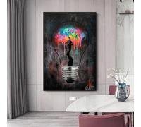 Light Bulb Of Thinking Poster Printing Modern Street Graffiti Art Canvas Wall Art Pictures For Living Room Home Decoration 60X90Cm Unframed