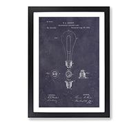 Light Bulb Patent Dark Framed Print | A2 Black Framed Wall Art | Ready to Hang | Modern Nature Picture | Living Room Bedroom Lounge Office