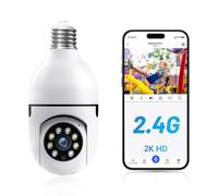 Light Bulb Security Camera -2.4GHz WiFi 2MP Security Cameras Wireless Outdoor, 360° Light Bulb Camera,Human Detection and Alarm,Two-Way Talk,Color Night Vision, Bulb Camera Compatible with Alexa