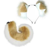 ,Light Camel White,Fluffy Faux Fox Fur Tail for Women - Cat Wolf Fox Tail Costume Accessory with Adjustable Waist Belt, Ideal for Halloween Party & Fancy Dress